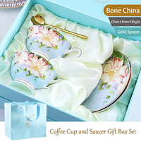 Ensemble tasse à café et soucoupe en porcelaine fine personnalisé, motif floral, coffret cadeau, service à thé OEM ODM
