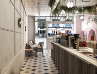 Kiosque Moderne Personnalisé pour Bar à Café, Salon de Crème Glacée et Yogourt Glacé, Écologique, Durable, avec Table et Chaises en Peinture Cuite, Prix Usine, Présentoir