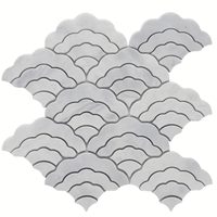 Mosaïque en marbre blanc de Carrare poli 250x250mm 7mm d'épaisseur, design moderne de luxe pour mur de pièce, sol, motif parquet