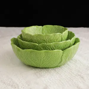 陶瓷卷心菜设计碗汤碗草绿色蔬菜沙拉碗