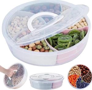 Fruit Snack Tray Veggie Compartment <b>Plastic</b> Food Storage <b>Container</b> Divided Serving Platter with Lid and Handle - Product Image 1