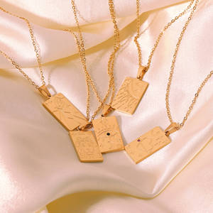 Collana con Segno Zodiacale in Acciaio Inossidabile, Ciondolo Quadrato in Oro 18k, Simbolo Stella Luna Cuore Occhio, Collana Delicata dei Tarocchi - Product Image 5