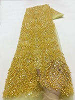 NI.AI Nouveau design Tissu en dentelle perlée et à sequins pleine surface, Tissu en dentelle filet à sequins et perles, Tissu en dentelle filet perlée