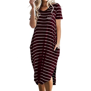 Abito a strisce lunghe da donna all'ingrosso di <span class=keywords><strong>moda</strong></span> in cotone 100% linee di stampa digitale abiti lunghi oversize donna Casual - Product Image 2