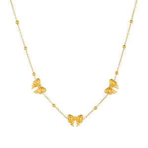 Gold Plated Bowknot Chain Necklace Stainless Steel Daily Wear Clavicle Jewelry N4001 - Product Image 5