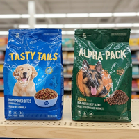 Op maat gedrukte glanzende quad seal platte bodem doosvormige zakjes met hersluitbare ritssluiting voor droog honden- en kattenvoer, dierenvoer.