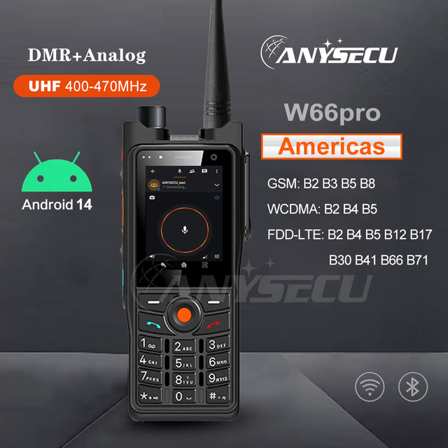 Anysecu W66pro 4W DMR W66pro Analog Dual Mode Walkie Talkie NFC IP68 Android Smart Phone DMR and POC 4G LTE radio Zello/Realptt