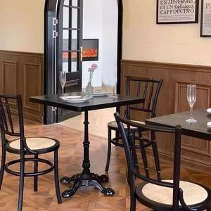 Chaise de <span class=keywords><strong>bistrot</strong></span> en bois noir de style français avec dossier en rotin empilable pour restaurant, café, bar - Product Image 4