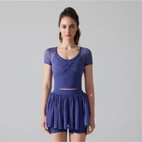Ensemble de tenue de tennis 2 pièces pour femme 2026 : haut court à manches courtes et jupe en maille unie, tissu en maille haute densité, séchage rapide, idéal pour le yoga et la gym