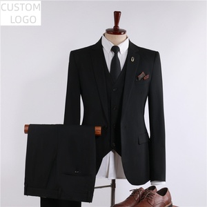 Abito da Uomo in Tre Pezzi Nero con Logo Personalizzato, Vestibilità Slim, Formale per Affari e Matrimoni, Vendita all'Ingrosso - Product Image 1