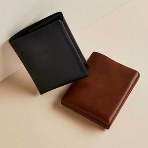 Portefeuille homme en cuir véritable fait main moderne à double pliage avec pochette à monnaie, design origami, porte-cartes de visite, imprimé sérigraphié - Product Image 3