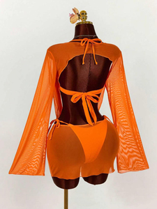 GX9892 Moda 2026 Verão Praia Feminino Roupa Sexy Boutique Biquíni e Vestido Mini Manga Longa Conjunto de 3 Peças - Product Image 6