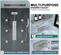 Système de douche complet multifonctions HONGDEC LED avec 6 jets corporels, bec de douche et ensemble de robinetterie de douche à effet pluie et brume