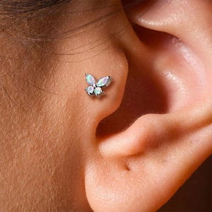 Pendientes de Titanio ASTM F136 G23 con Diseño de Mariposa y Circonita Cúbica, Estilo Labret, Parte Trasera Plana, para Mujer, Nueva Tendencia 2026 - Product Image 2