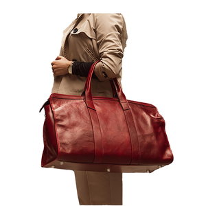 Unisex Burgundy Leather Duffle Bag Light <b>Weight</b> High Quality Foldable Large Weekender Travel Carry Luggage Overnight Gym Tote - Product Image 2