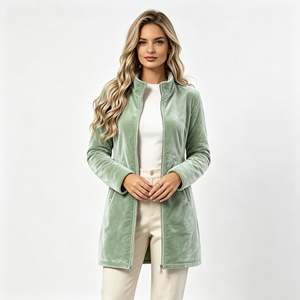 Veste longue zippée en <span class=keywords><strong>velours</strong></span> à col montant pour <span class=keywords><strong>femme</strong></span>, <span class=keywords><strong>manteau</strong></span> extérieur en polyester à manches longues pour l'automne et l'hiver, idéal pour le quotidien et le bureau – Sehe Fashion - Product Image 2