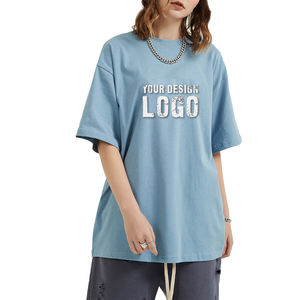 T-shirt pour femme en coton double fil de haute qualité, ample, sport, décontracté, couleur unie, épaules tombantes, surdimensionné, pour l'été - Product Image 2