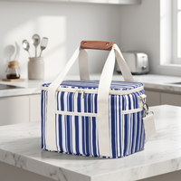 Sac pliable portable thermique de grande capacité en tissu Oxford imperméable imprimé à rayures, pour la plage, le camping en plein air