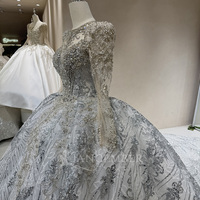Robe de bal vintage en tulle longue avec traîne chapelle, manches longues, appliques uniques en sequins et cristaux, fleurs en dentelle modernes, modèle DW0159