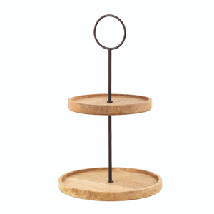 Soporte Redondo de Madera de 2 Niveles para Pasteles, Ecológico y de Primera Calidad, con Varilla de Metal y Diseño Rústico para Servir - Product Image 4