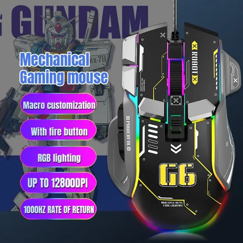 2024 New Macro-programmable 12800 DPI Professional Game Mouse 10D Wired Gaming Mouse RGB Mice Ergonomic Gaming Mouse For Gamer