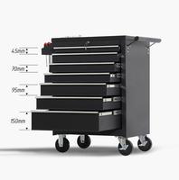 Chariot à 7 tiroirs personnalisable OEM, acier laminé à froid, noir/rouge, capacité de charge de 200 kg, utilisation en atelier/garage/équipement de véhicule