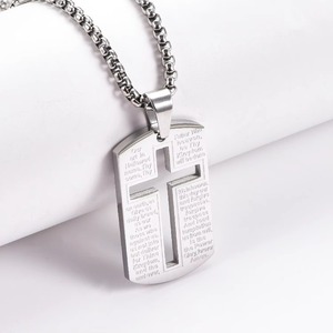 Collana con ciondolo a croce cava religiosa, in acciaio inossidabile, con versetto biblico della Preghiera <span class=keywords><strong>del</strong></span> Signore, regalo per uomini e ragazzi - Product Image 4