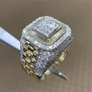 High Quality Blingbling Gold Plated CZ Mens Wedding Rings HipHop Full Diamond Rings For Men