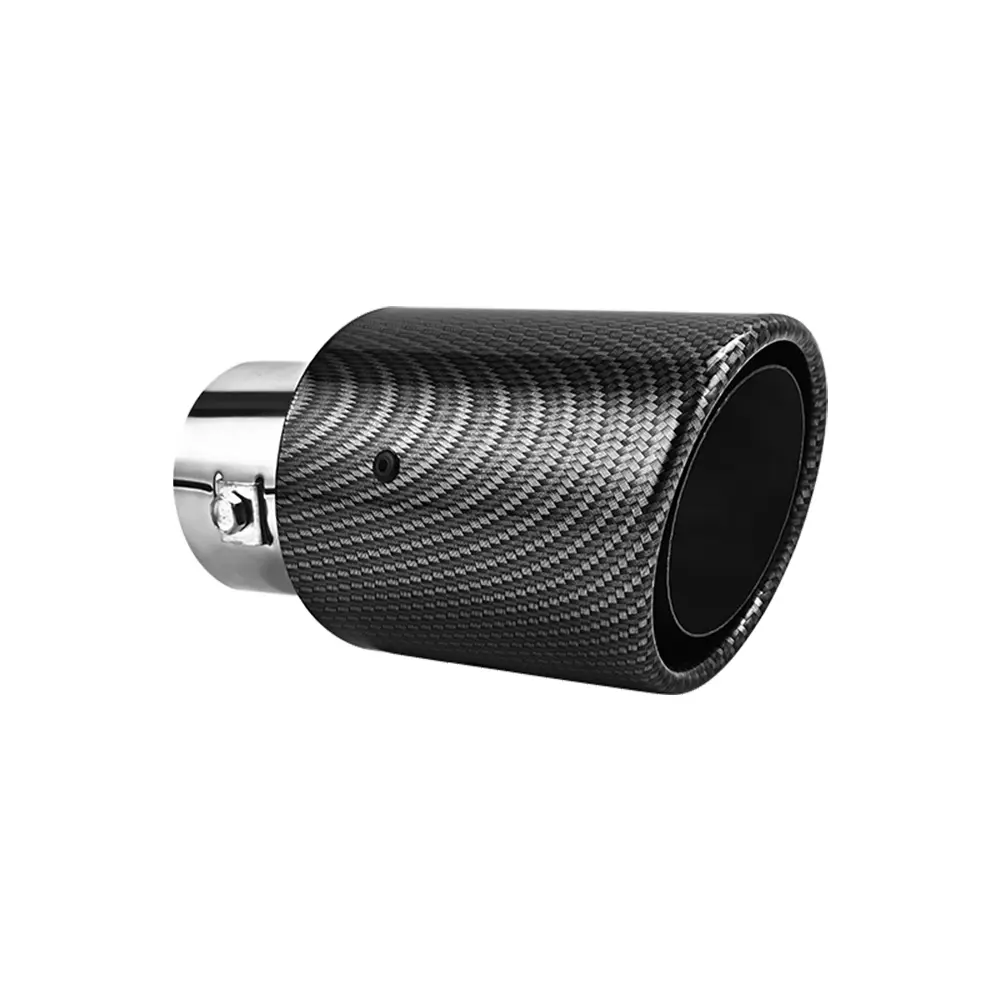 Universal Exhaust Pipe Muffler, Stainless Steel Carbon Fiber Car Single Outlet Tip Tail Throat Exhaust Pipe Glossy Black