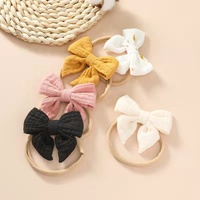 Nouvelle arrivée gros arc bandeau coton cheveux arc pour bébé filles gaufre cheveux accessoires chapeaux Nylon bandeau
