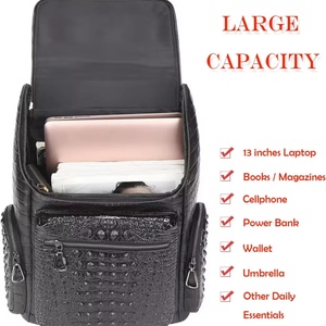 Sac à dos pour ordinateur portable Boshiho pour homme, style vintage, en cuir de crocodile, sac de voyage tendance, sac à dos de jour en toile imperméable, cuir de vachette - Product Image 2