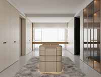 Système d'organisation de dressing moderne sur mesure avec armoire double, commode à tiroirs et meuble de rangement en verre pour chambre à coucher