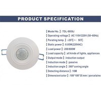 Saklar Lampu Sensor Gerak Plafon TUODI 12V/220V PIR, Rating IP21, Beban 800W, Sudut Sinar 120°, Jangkauan 5-7m, Cocok untuk Lorong, Kamar Mandi, Pabrik
