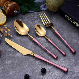 Mạ Vàng Flatware <span class=keywords><strong>Set</strong></span> Hồng Matte thép không gỉ dao kéo dao nĩa và <span class=keywords><strong>Spoon</strong></span> <span class=keywords><strong>Set</strong></span> cho nhà hàng - Product Image 4