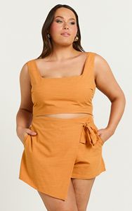 Oem Custom <span class=keywords><strong>Matching</strong></span> Coord Casual Feminino Quadrado Pescoço Sem Mangas Colheita Tops Linho Mini Envoltório Saia de Duas Peças Conjuntos para As Mulheres - Product Image 5