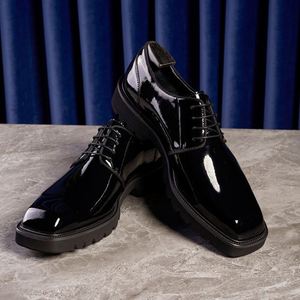 Nouvelles Chaussures Derby à Bout Carré pour Hommes, à Lacets, Semelle Épaisse, Rehaussantes, Décontractées et Habillées, en Cuir Brillant, Antidérapantes et Légères - Product Image 2