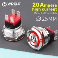 WD25mm sakelar tekan baja tahan karat emas, sakelar LED Label daya berbentuk cincin 220V arus tinggi, instan/interlock