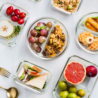 Conteneur de stockage alimentaire en verre borosilicate avec couvercle en plastique ventilé, boîte à lunch en verre