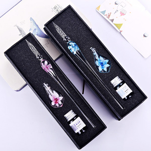 Stylos en verre soufflé de Murano pour <span class=keywords><strong>calligraphie</strong></span> artistique, signature, fleurs, cristaux, encre colorée, coffret cadeau pour étudiants - Product Image 4