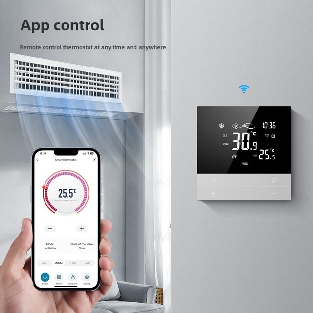 Tuya Wifi Smart Thermostat Android App Remote Control Electric Bar Plastic Touch Screen Lcd for Home Hotel Central Air