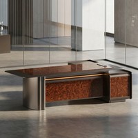 Bureau de direction de luxe en bois de palissandre avec éclairage LED intelligent, hub d'alimentation et finition cristalline pour salle de réunion