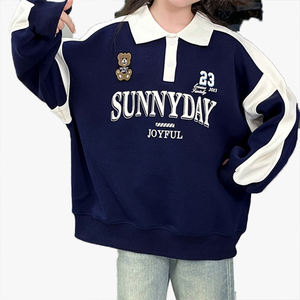 Sudadera Casual de Primavera para Niñas, Nuevo Estilo, Cuello Polo, Manga Larga, Top de Moda para Niñas Pequeñas, Primavera-Otoño - Product Image 5