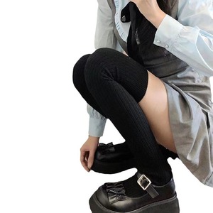 Women's Knitted Slouch <b>Socks</b> Over The Knee Compression Vertical Stripe White Cotton Autumn Winter Style - Product Image 5