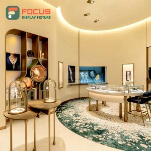 Luxury Wooden Jewelry Counter Glass Display Cabinet High End Jewelry Display Rack Modern LED Light Design - Product Image 5