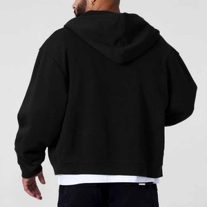 Custom Unisex Boxy Fit Drop Shoulder Cropped Embroidered Logo Blank Luxury Windproof Breathable Men's Cotton Zip Hoodie - Product Image 4