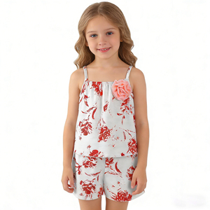 Set Estivo per Bambine, Top Senza Maniche e Pantaloncini, <span class=keywords><strong>Completo</strong></span> a 2 Pezzi, Outfit Floreale Casual per Bambini, Ideale per Gite e Feste - Product Image 4