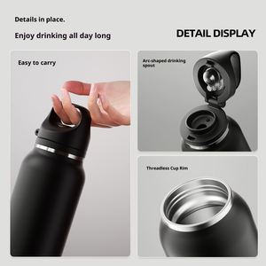 Termo Moderno de Acero Inoxidable de 600 ml, Libre de BPA, a Prueba de Fugas, para Viajes, Auto, Deportes al Aire Libre, con Tapa de Apertura Rápida de un Botón - Product Image 4