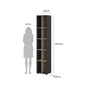 خزانة كتب عصرية ضيقة طويلة 10 أرفف مفتوحة للتخزين مكتب منزلي رف كتب باللون الرمادي غير اللامع/جاكسون هيكوري متين - Product Image 4