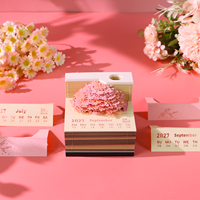 Bloc-notes 3D Arbre Fleuri Romantique, Calendrier 2027, Bloc de Notes en Papier avec Porte-Stylo, Marque-page, Boîte Acrylique, Décoration de Bureau Esthétique