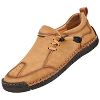 Mocassins pour hommes en cuir véritable antidérapants à enfiler avec surpiqûres, décontractés, tendance, polyvalents, pour l'extérieur, semelle extérieure en caoutchouc